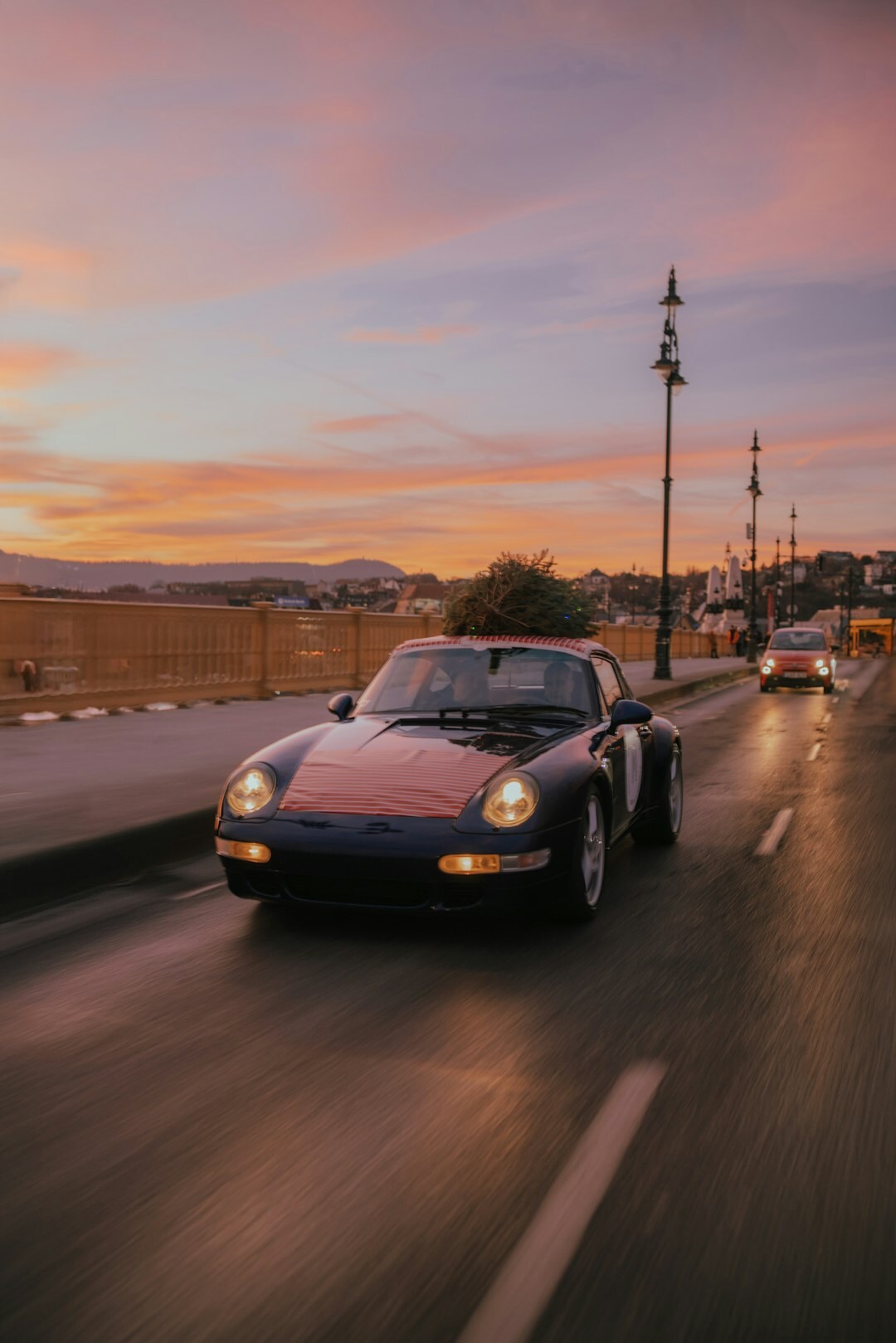 luxury car on scenic road